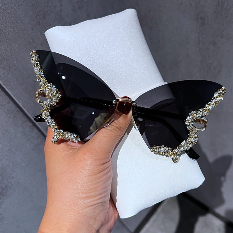 Envy Luxury Rhinestone Butterfly Rimless Sunglasses – Fomolooo