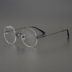 Kiohi Ultra-light Retro Titanium Round  Rimless Glasses Frame