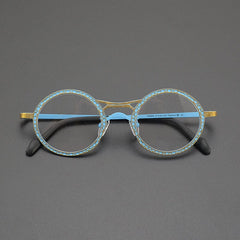 Faizah Niche Designer Titanium Glasses Frame Round Frames Southood Matte Blue Gold 