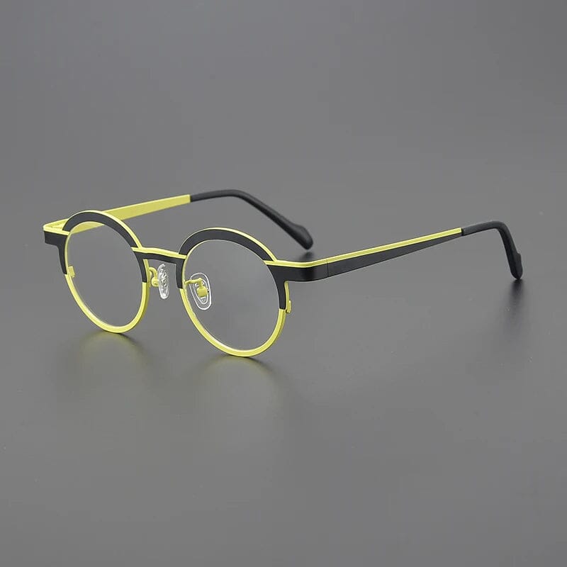 Panos Round Titanium Glasses Frame Round Frames Southood Black Yellow 