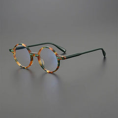 Varek Vintage Round Acetate Glasses Frame Round Frames Southood Green leopard 